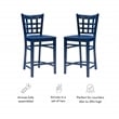 Linon Flint Lattice Back Counter Stools Set of 2 in Glossy Navy Beechwood