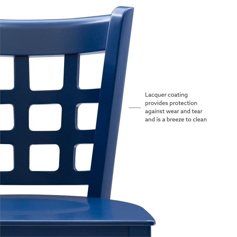 Linon Flint Lattice Back Counter Stools Set of 2 in Glossy Navy Beechwood