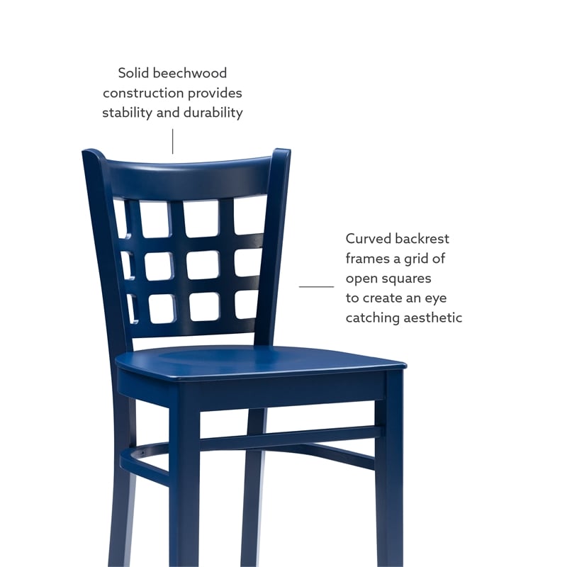 Linon Flint Lattice Back Counter Stools Set of 2 in Glossy Navy Beechwood