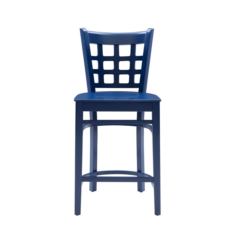 Linon Flint Lattice Back Counter Stools Set of 2 in Glossy Navy Beechwood
