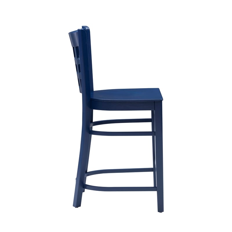 Linon Flint Lattice Back Counter Stools Set of 2 in Glossy Navy Beechwood