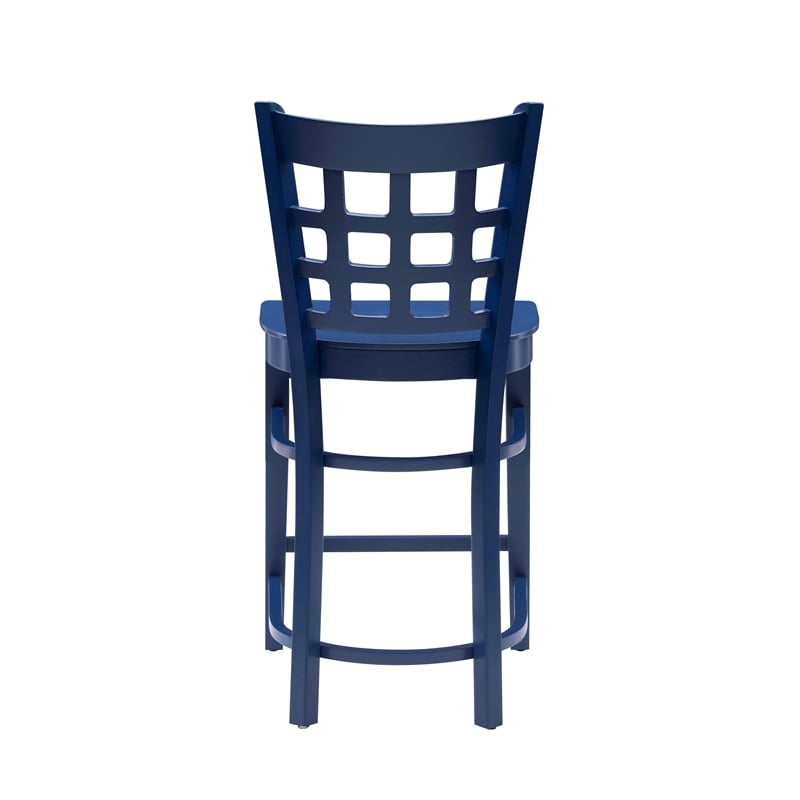 Linon Flint Lattice Back Counter Stools Set of 2 in Glossy Navy Beechwood