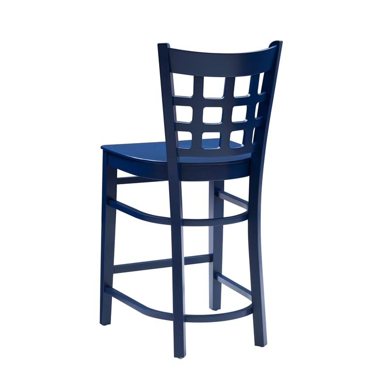 Linon Flint Lattice Back Counter Stools Set of 2 in Glossy Navy Beechwood