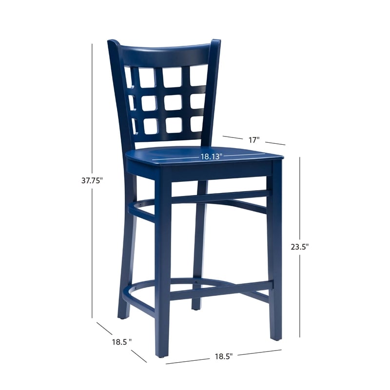 Linon Flint Lattice Back Counter Stools Set of 2 in Glossy Navy Beechwood