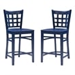 Linon Flint Lattice Back Counter Stools Set of 2 in Glossy Navy Beechwood