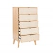 Linon Winnie 5 Drawer Chest with Cane Front Panels in Natural Rubberwood