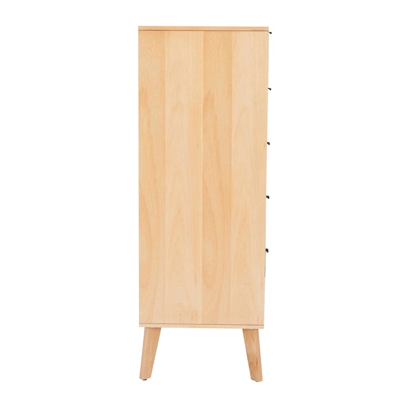 Linon Winnie 5 Drawer Chest with Cane Front Panels in Natural Rubberwood