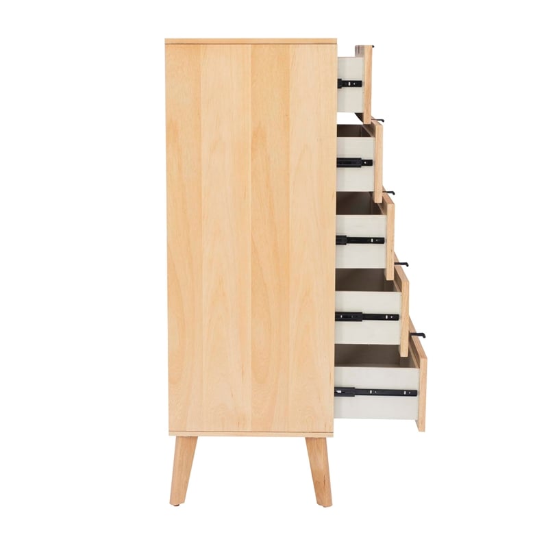 Linon Winnie 5 Drawer Chest with Cane Front Panels in Natural Rubberwood