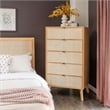 Linon Winnie 5 Drawer Chest with Cane Front Panels in Natural Rubberwood