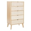 Linon Winnie 5 Drawer Chest with Cane Front Panels in Natural Rubberwood