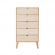 Linon Winnie 5 Drawer Chest with Cane Front Panels in Natural Rubberwood