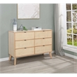 Linon Winnie 6 Drawer Dresser with Cane Front Panels in Natural Rubberwood
