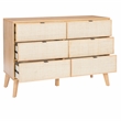Linon Winnie 6 Drawer Dresser with Cane Front Panels in Natural Rubberwood