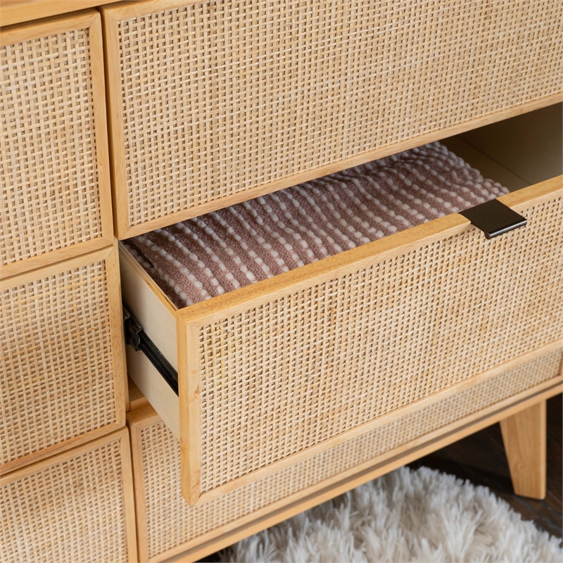 Linon Winnie 6 Drawer Dresser with Cane Front Panels in Natural Rubberwood