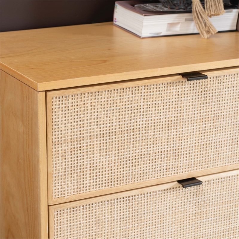 Linon Winnie 6 Drawer Dresser with Cane Front Panels in Natural Rubberwood