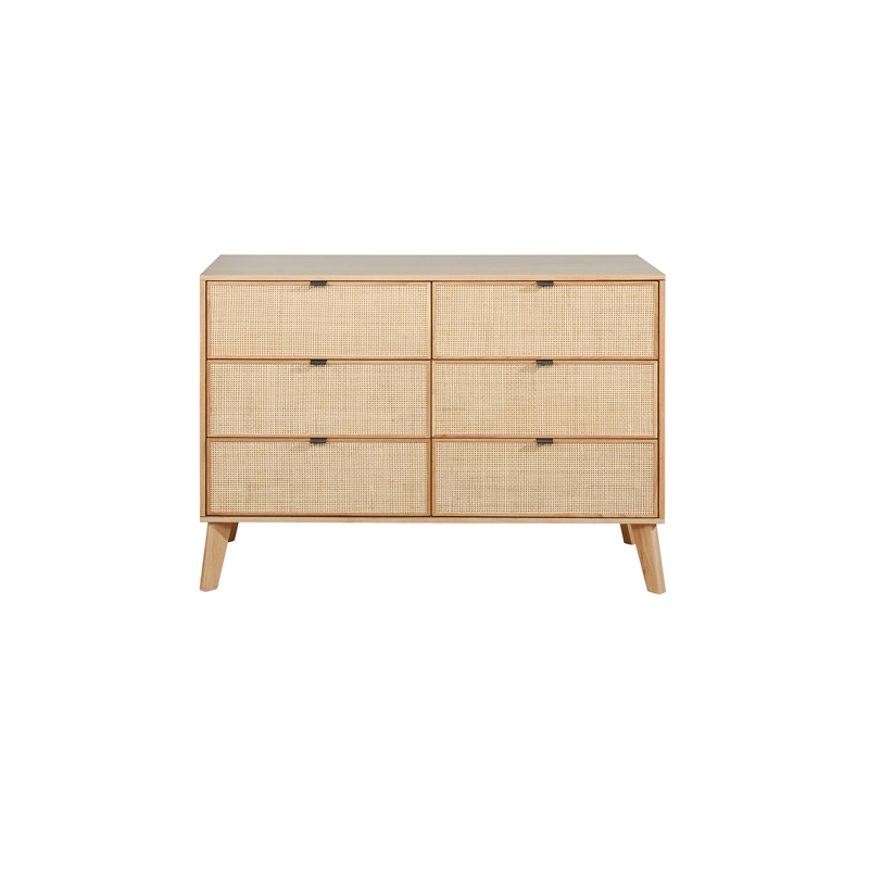 Linon Winnie 6 Drawer Dresser with Cane Front Panels in Natural Rubberwood