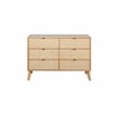 Linon Winnie 6 Drawer Dresser with Cane Front Panels in Natural Rubberwood