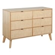 Linon Winnie 6 Drawer Dresser with Cane Front Panels in Natural Rubberwood