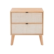 Linon Winnie Rubberwood Nightstand 2 Drawers Cane Front Panels in Natural Finish