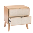 Linon Winnie Rubberwood Nightstand 2 Drawers Cane Front Panels in Natural Finish