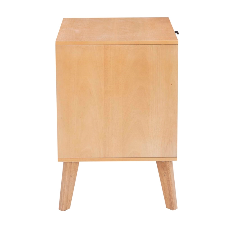 Linon Winnie Rubberwood Nightstand 2 Drawers Cane Front Panels in Natural Finish