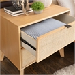 Linon Winnie Rubberwood Nightstand 2 Drawers Cane Front Panels in Natural Finish