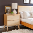 Linon Winnie Rubberwood Nightstand 2 Drawers Cane Front Panels in Natural Finish