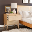 Linon Winnie Rubberwood Nightstand 2 Drawers Cane Front Panels in Natural Finish