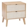 Linon Winnie Rubberwood Nightstand 2 Drawers Cane Front Panels in Natural Finish