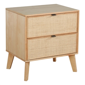 Linon Winnie Wood Nightstand With Cane Drawer Fronts in Natural