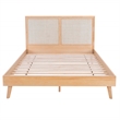 Linon Winnie Queen Bed Frame with Woven Rattan Cane Headboard in Natural Wood