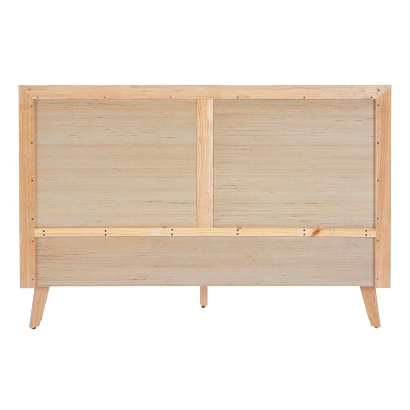 Linon Winnie Queen Bed Frame with Woven Rattan Cane Headboard in Natural Wood