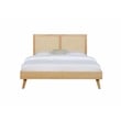 Linon Winnie Queen Bed Frame with Woven Rattan Cane Headboard in Natural Wood