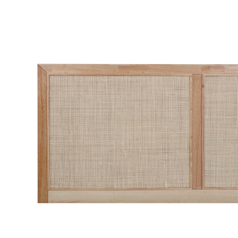 Linon Winnie Queen Bed Frame with Woven Rattan Cane Headboard in