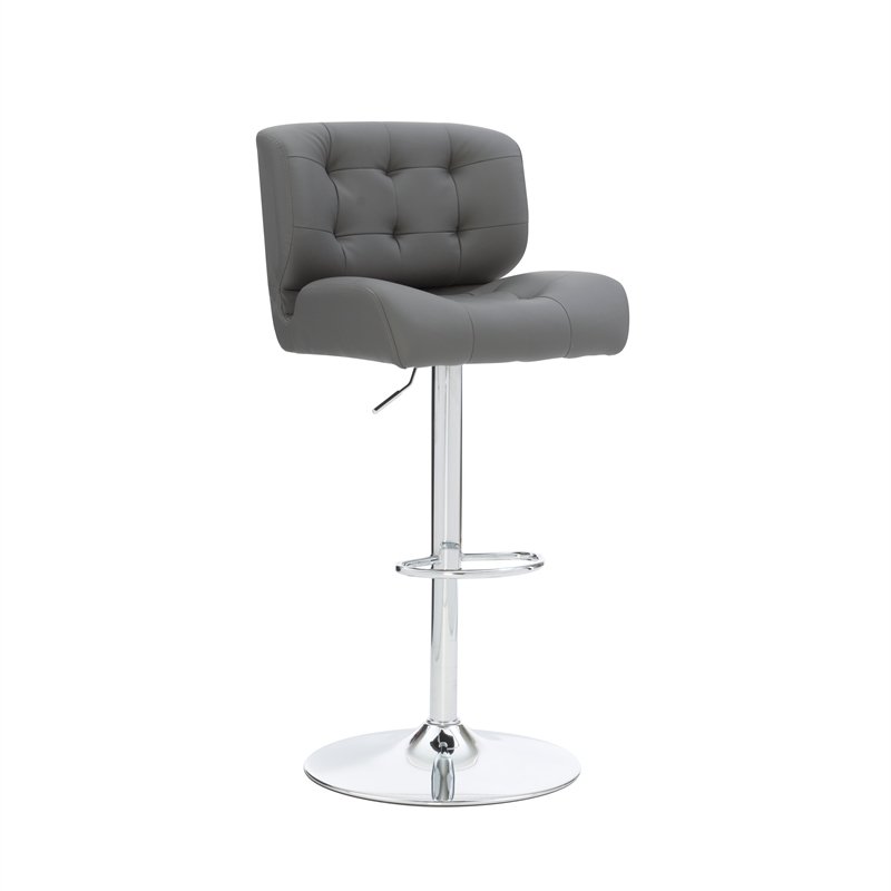 Linon Chaz Metal Chrome ABS Barstool Upholstered Seat in Gray Faux Leather