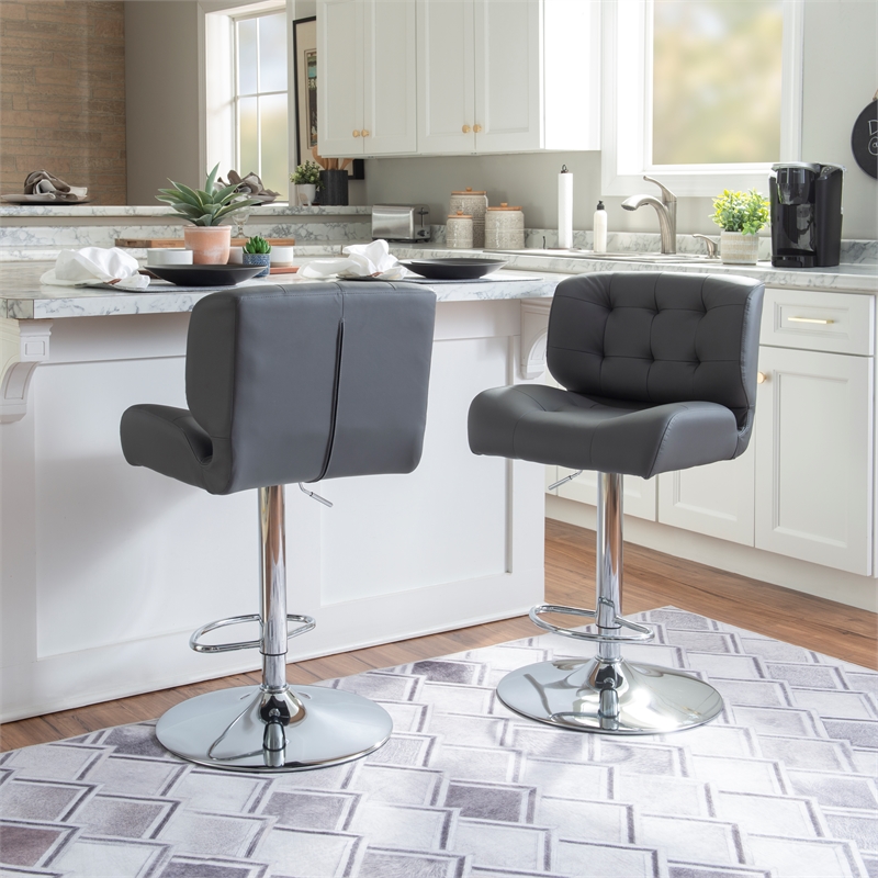 Linon Chaz Metal Chrome ABS Barstool Upholstered Seat in Gray Faux Leather