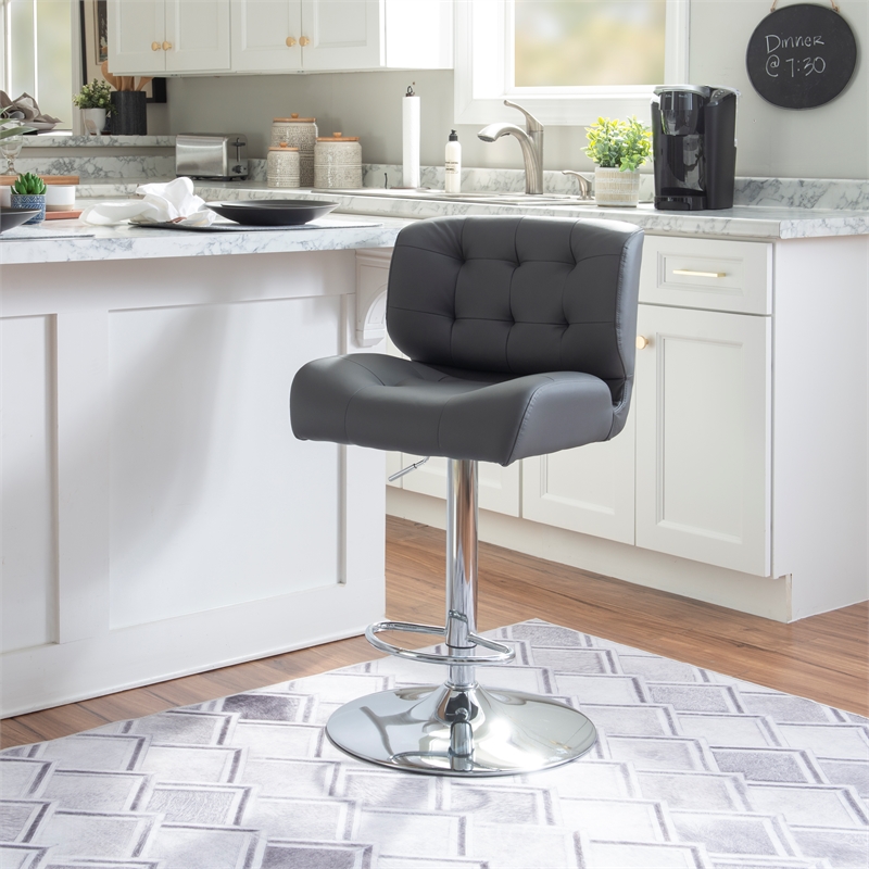 Linon Chaz Metal Chrome ABS Barstool Upholstered Seat in Gray Faux Leather