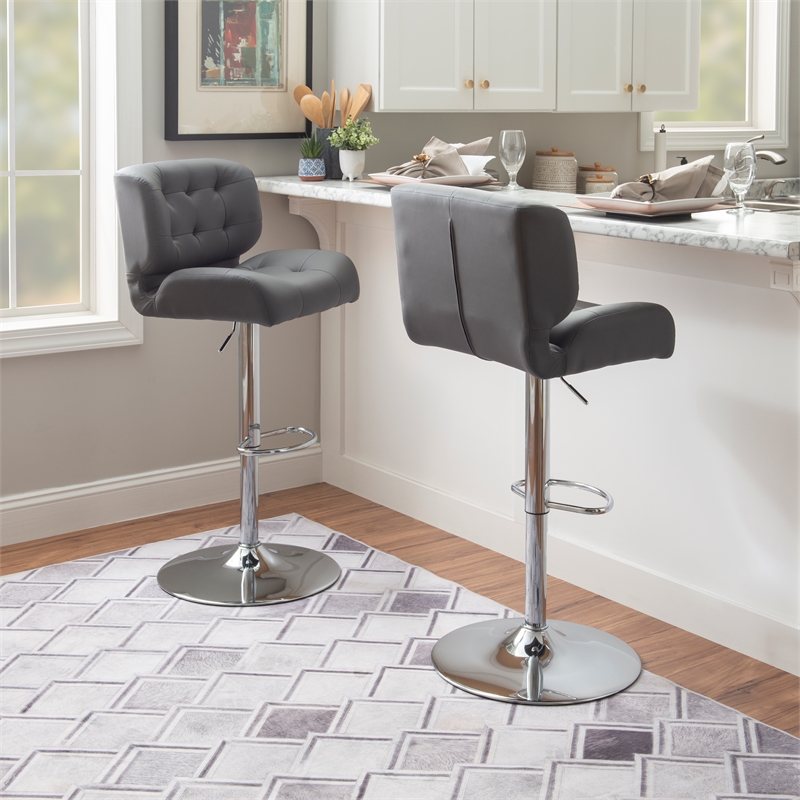 Linon Chaz Metal Chrome ABS Barstool Upholstered Seat in Gray Faux Leather