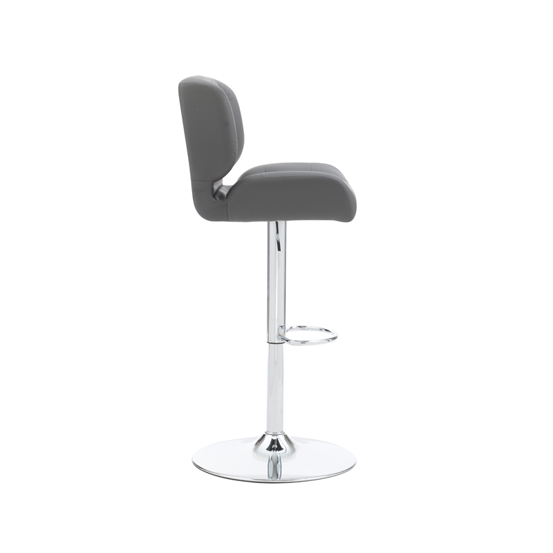 Linon Chaz Metal Chrome ABS Barstool Upholstered Seat in Gray Faux Leather