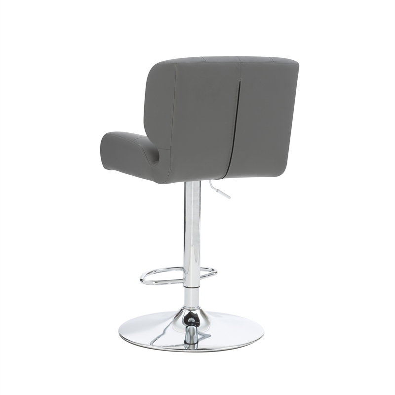 Linon Chaz Metal Chrome ABS Barstool Upholstered Seat in Gray Faux Leather