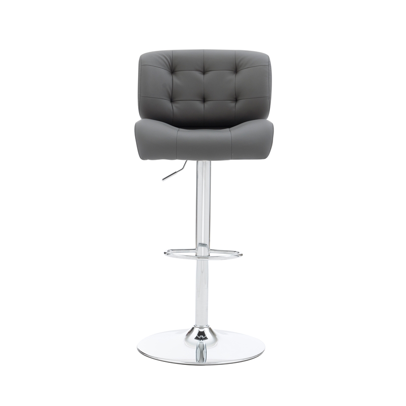 Linon Chaz Metal Chrome ABS Barstool Upholstered Seat in Gray Faux Leather