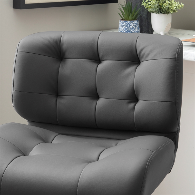 Linon Chaz Metal Chrome ABS Barstool Upholstered Seat in Gray Faux Leather