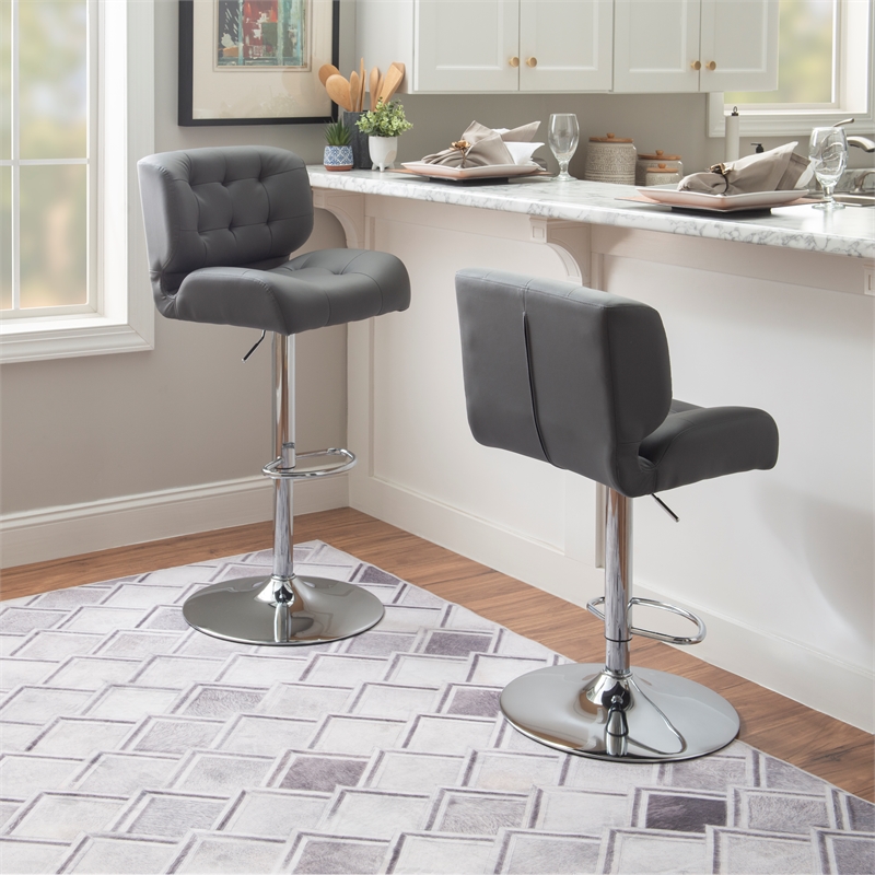 Linon Chaz Metal Chrome ABS Barstool Upholstered Seat in Gray Faux Leather