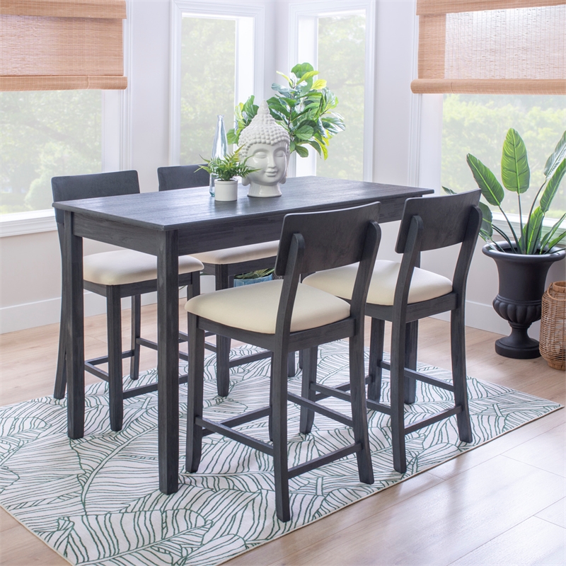 Linon Jordan Upholstered Five Piece Tavern Set in Rustic Dark Charcoal Wood