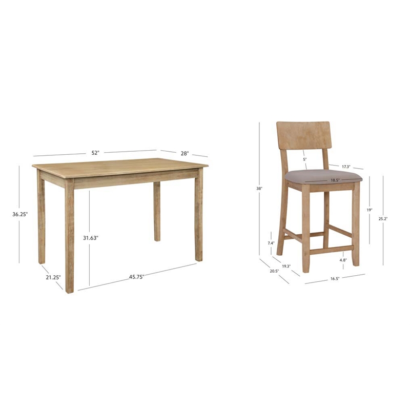 Linon Jordan Upholstered Five Piece Tavern Set in Rustic Gray Wash Wood