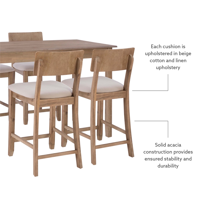 Linon Jordan Upholstered Five Piece Tavern Set in Rustic Gray Wash Wood