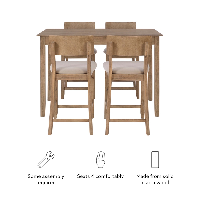 Linon Jordan Upholstered Five Piece Tavern Set in Rustic Gray Wash Wood