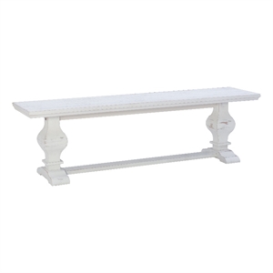 linon larson pine wood dining bench in distressed white