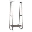 Linon Paisley Tall Steel Clothing Rack Distressed Wood Shelf 4 Hooks in Pewter