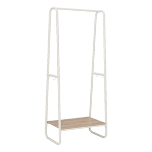 Linon Paisley Tall Steel Open Clothing Rack Natural Wood Shelf 4 Hooks in White